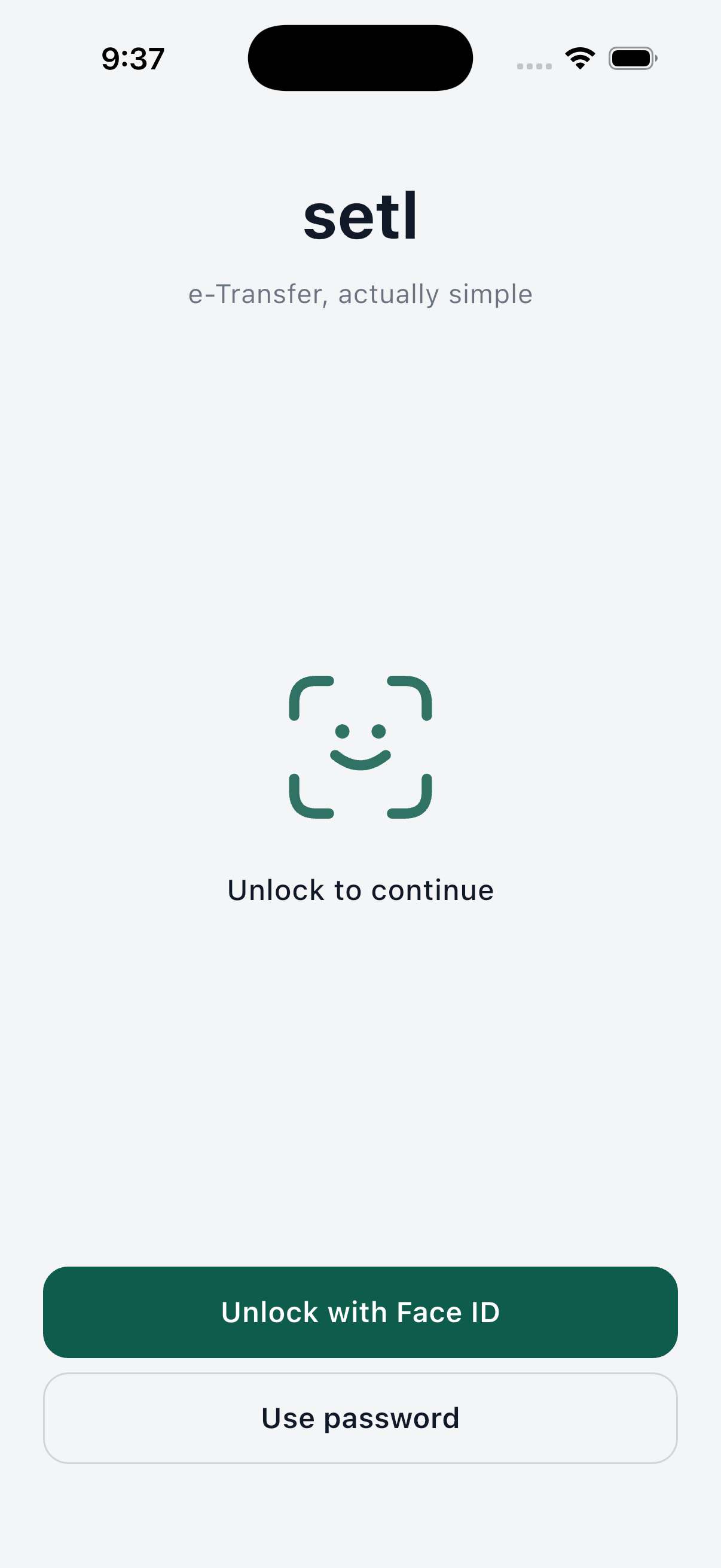 Setl unlock screen with Face ID and password.